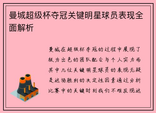 曼城超级杯夺冠关键明星球员表现全面解析