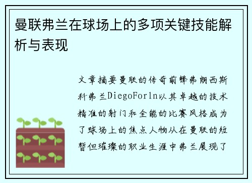 曼联弗兰在球场上的多项关键技能解析与表现 曼联弗兰在球场上的多项关键技能解析与表现